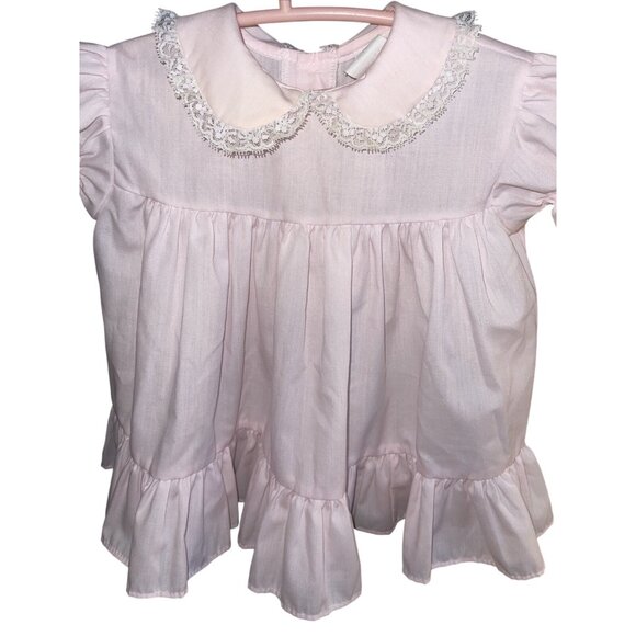 Vintage Bryan Baby Dress 18MO Pink & White Lace Trim Ruffled Collar Made In USA - Picture 11 of 16